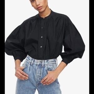 Anine Bing Black Balloon-Sleeve Button Blouse